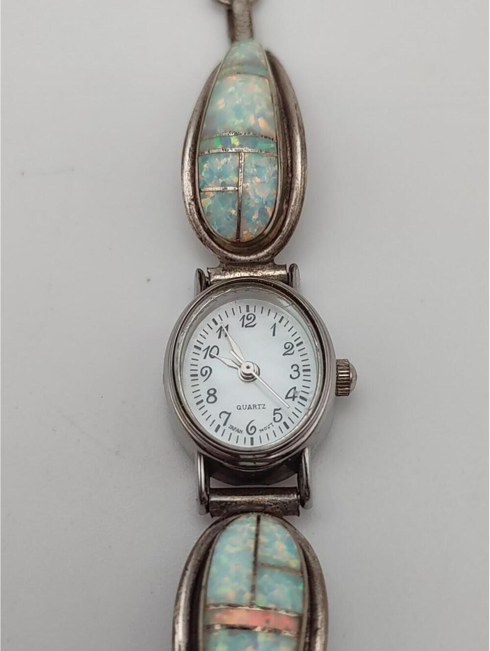 VTG Sterling Silver Opal Inlay Quartz Watch Southwest Style